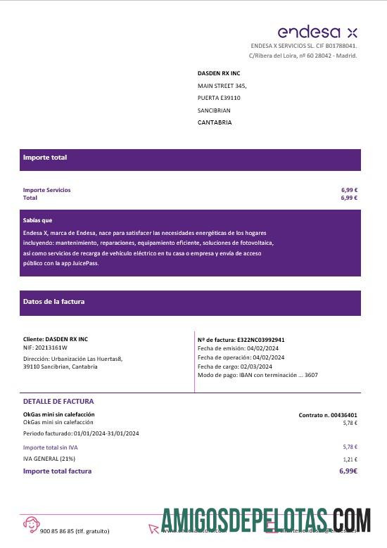 Espanha Barcelona Endesa X Eletricidade Business Utility Bill Formatos Word e PDF baixar para verificação